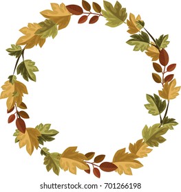 Autumn wreath of leaves.Hand drawn vector frame illustration. Beautiful template for your design. Frame, sticker, banner