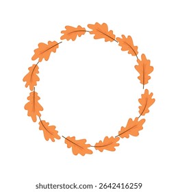 Autumn wreath made of oak leaves in vector flat style. Perfect for seasonal cards, invitations, and decor. Clean and modern fall composition.
