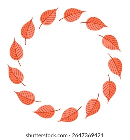 Autumn wreath with red and orange leaves on white
