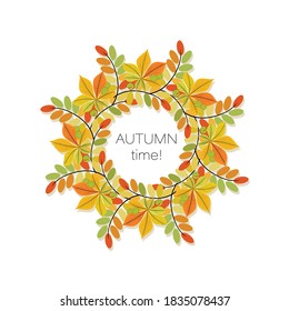 Herbstkranz. Runder Rahmen. Vektorhintergrund. Herbstzeit. Poster. Blätter Kastanie, Akazie. 