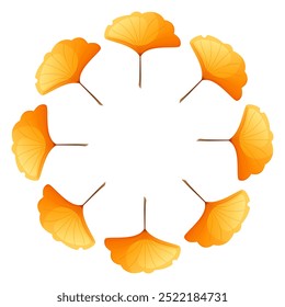 Autumn wreath, round frame of yellow ginkgo leaves on white background. Empty space for text. Design element for Thanksgiving, for fall sale, for seasonal cards and posters.