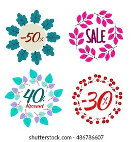 Autumn wreath sales, discount. Set of vector frames isolated. Design elements from leaves. Banners for autumn holidays.