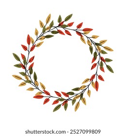Autumn wreath of simple-shaped leaves. Suitable for designing cards, invitations, packaging, banners, interiors, event decor, and other fall-themed projects.