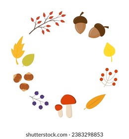 Autumn wreath, vector autumn frames with leaves, berries, mushrooms. Fall decorations set. For cards, gift tags, labels, stickers. 