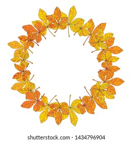 Autumn wreath of yellow chestnut leaves. Holiday poster decoration element.