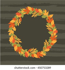 Autumn Wreath With Yellow And Orange Leaves. Fall. Vector Illustration