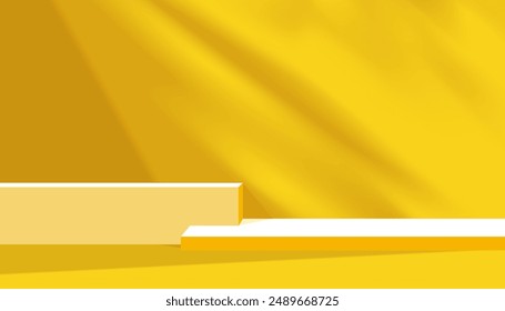 Autumn Yellow Background,Bright Studio Room with  Podium stand,Minimal modern product display with copy space for Summer,Fall season web banner,New Year Sale or Promote