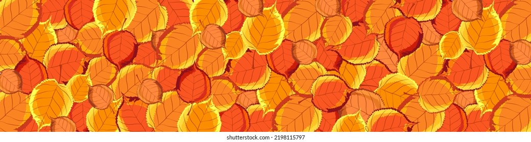 Autumn yellow foliage, background. Autumn concept. The leaves are laid out on the surface next to each other. Vector illustration, banner for the site