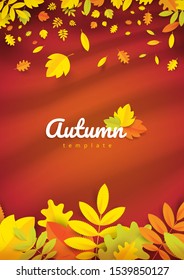 Autumn yellow foliage Flyer template cover brown color