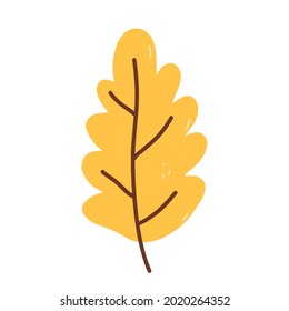 Autumn yellow leaf isolated on white background. Vector hand-drawn illustration in cartoon flat style. Perfect for your project, cards, invitations, print, decorations.