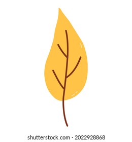 Autumn yellow leaf isolated on white background. Vector hand-drawn illustration in cartoon flat style. Perfect for your project, cards, invitations, print, decorations.