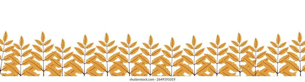 Autumn Yellow Leaves Border. Fall Leaves Rectangle Banner. Botanical Vector Flat Illustrations