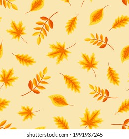 El patrón de las hojas amarillas otoñales no tiene fisuras. Diseño de textiles, papel pintado, embalaje. Ilustración de material vectorial. 