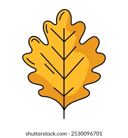 Autumn yellow oak leaf. Fall seasonal concept. Vector flat simple element, color illustration. For logo, sticker, print, web design, scrapbooking