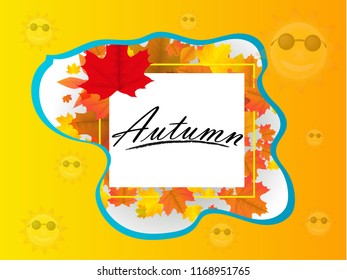 Autumn yellow, orange, red maple leaves background in vector. Nature colors of autumn. Falling colored leaves on white for banner, poster, leaflet, card, poster. Autumn botany landscape. Autumn fall.