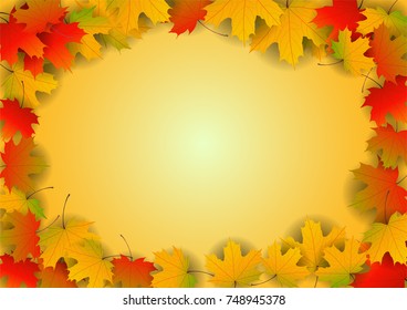 Autumn yellow, orange, red maple leaves background in vector. Nature colors of autumn. Falling colored leaves on white for banner, poster, leaflet, card, poster. Autumn botany landscape. Autumn fall.