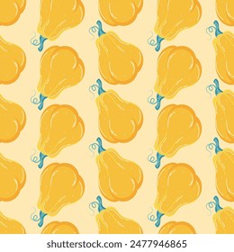 Autumn yellow pumpkin seamless pattern vector in hand drawn style