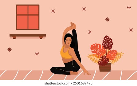 Autumn Yoga Girl is illustration of girl doing yoga as a routine sport activity. It can be use also good for card, any product, book cover, logo, etc.