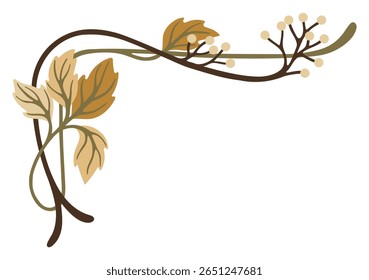Autumnal Art Nouveau corner with leaves and pumpkins. Seasonal Vintage decor. Vector.