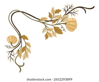 Autumnal Art Nouveau corner with leaves and pumpkins. Seasonal Vintage decor. Vector.