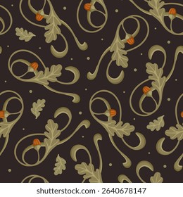 Autumnal Art Nouveau pattern. Seasonal Vintage print. Vector.