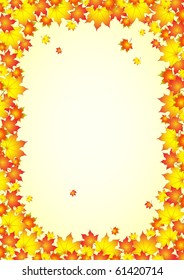Autumnal background, frame of autumn leafs. Vector illustrations.