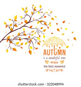 Autumnal Branch with leaves, Vector Illustration of Autumn background