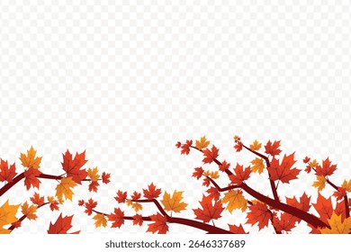 Autumnal Canopy of Maple Leaves Bordering a Transparent Backdrop with Warm Tones