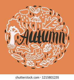 Autumnal elements with a note "Autumn" . 