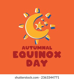 Autumnal Equinox Day. Hand drawn sun and moon icon. Day and night. Abstract. Flat design vector. Eps 10.