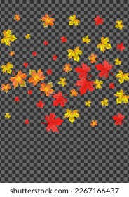 Autumnal Floral Background Transparent Vector. Leaves Forest Card. Ocher Seasonal Leaf. Decor Foliage Template.