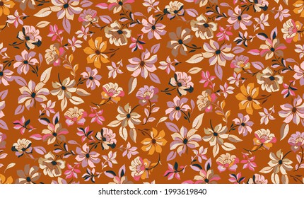 autumnal floral motifs with an embroidered look, perfect for printed fabric, wallpapers and decoration