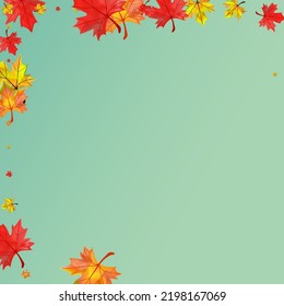 Autumnal Foliage Background Green Vector. Leaves Isolated Card. Ocher Abstract Floral. Beautiful Plant Frame.