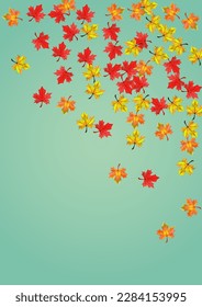 Autumnal Foliage Background Green Vector. Leaves Tree Design. Golden Paper Leaf. Flying Plant Texture.