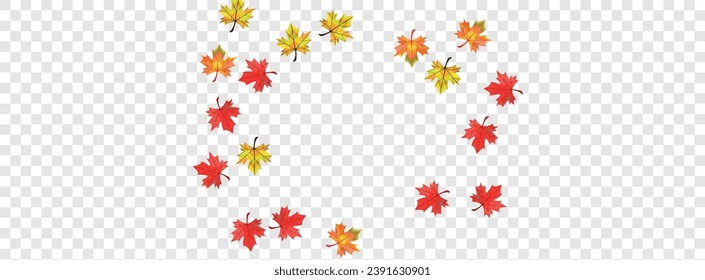Autumnal Foliage Background Transparent Vector. Leaves Bright Illustration. Colorful Decoration Plant. Isolated Floral Texture.