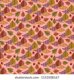 Autumnal foliage with cloud seamless pattern for baby textile vector illustration