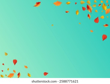 Autumnal Foliage Vector Blue Background. Decoration Leaves Template. Orange September Plant Card. Paper Frame.