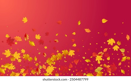 Autumnal Foliage Vector Red Background. Forest Floral Card. Brown Collection Plant Design. Celebrate Texture.
