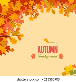 Autumnal frame background with maple and oak leaves