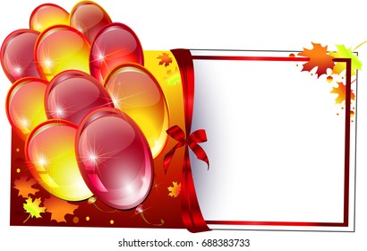 Autumnal frame with balls and maple leaves. Vector picture for school poster, sticker, banner.