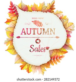 Autumnal frame with fallen leafs. EPS 10 vector file included