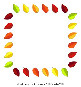 Autumnal frame with leaves and text space. Fall background design with copy-space. Colorful leaf square illustration for thanksgiving backdrop or banner. Cartoon background abstract template. 