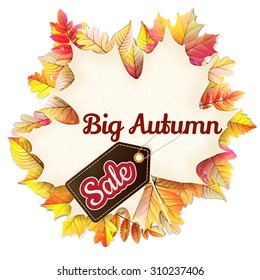 Autumnal frame in the shape of fallen leaf Big Sale. EPS 10 vector file included