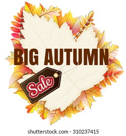 Autumnal frame in the shape of fallen leaf Big Sale. EPS 10 vector file included