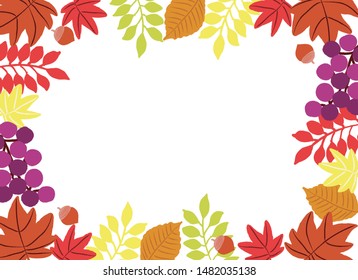 Autumnal frame. Wreath of autumn leaves. Background with hand drawn autumn leaves. Fall of the leaves. Sketch, design elements. Vector illustration.