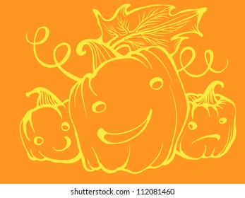 Autumnal funny pumpkins. Vector illustration.