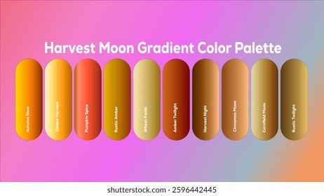 Autumnal gradient color palette with 10 earthy tones. Perfect for fall designs.