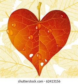 Autumnal heart and seamless leaf background