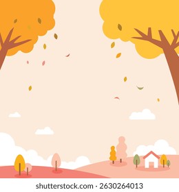 Autumnal Landscape with Falling Leaves