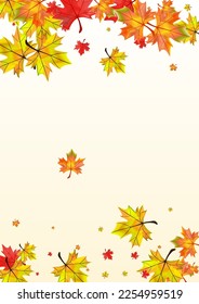 Autumnal Leaf Background BeigeVector. Leaves Canadian Illustration. Brown Flying Plant. Abstract Floral Card.